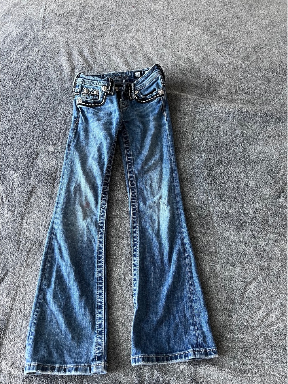 Miss Me bootcut jeans, embellished pockets, kid's size 7
